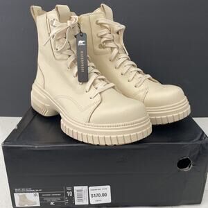 SOREL ONA AVE Lace Up Leather Boot Off White Size 10 Reg Water Proof NEW